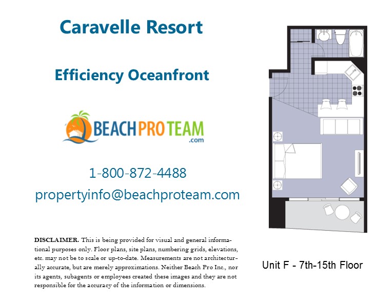 Caravelle Resort Floor Plan F - Efficiency Oceanfront 7th - 15th Floor